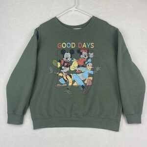 Disney Mickey and Friends Graphic Sweater Womens Large Green Crewneck Sweatshirt